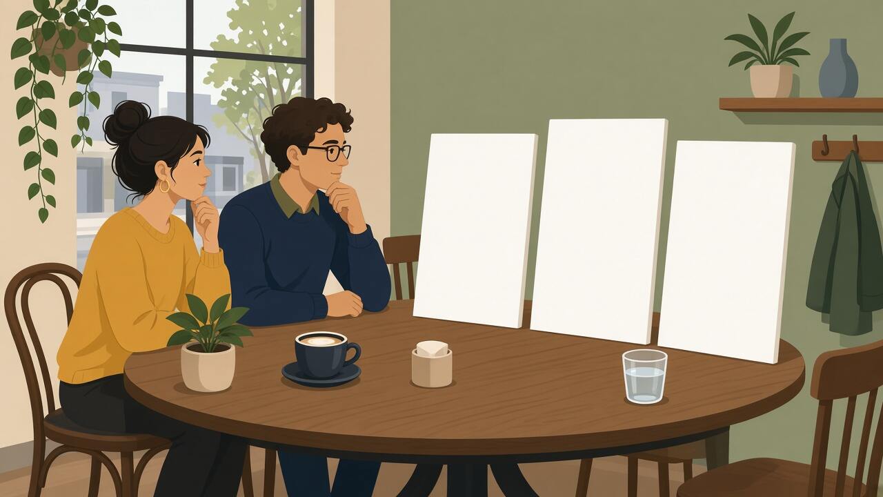 Two people comparing website layouts
